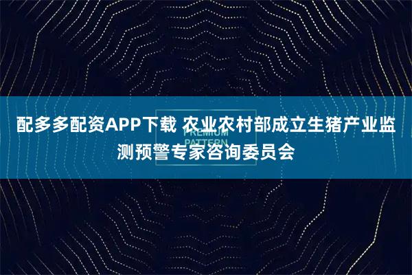 配多多配资APP下载 农业农村部成立生猪产业监测预警专家咨询委员会